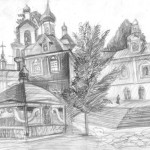 Печорский Монастырь, 30х20см. бумага, карандаш, 2008г.