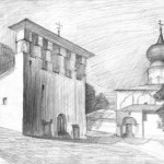 "Псков.Звонница", 30х20см. бумага, карандаш, 2008г.